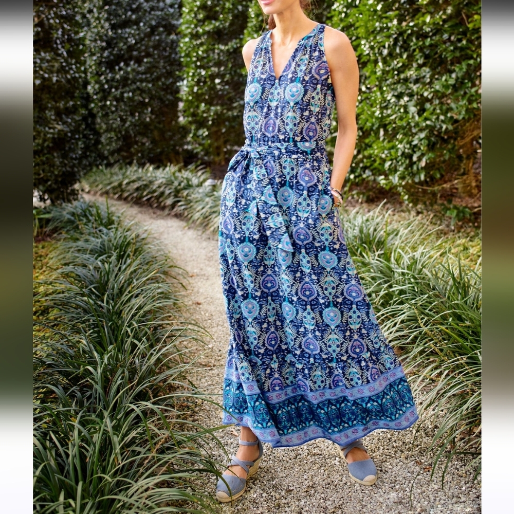Talbots Floret Medallion Floral muticolor cinched tie waist Maxi dress size 24W